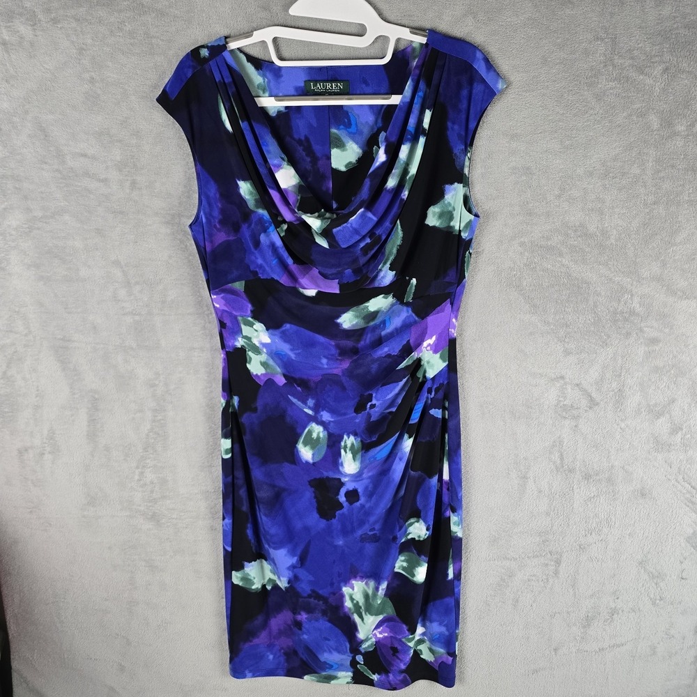 Lauren Ralph Lauren Size 10 Blue Multi Color Dress Lined Thick Fabric No Wrinkle